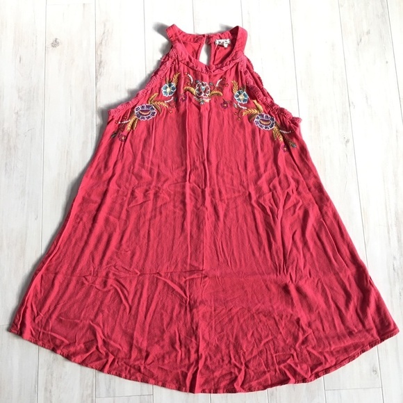 Red Embroidered Halter Dress - Picture 1 of 6